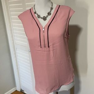 NY&Co. Pink Sleeveless Zip Detail Blouse